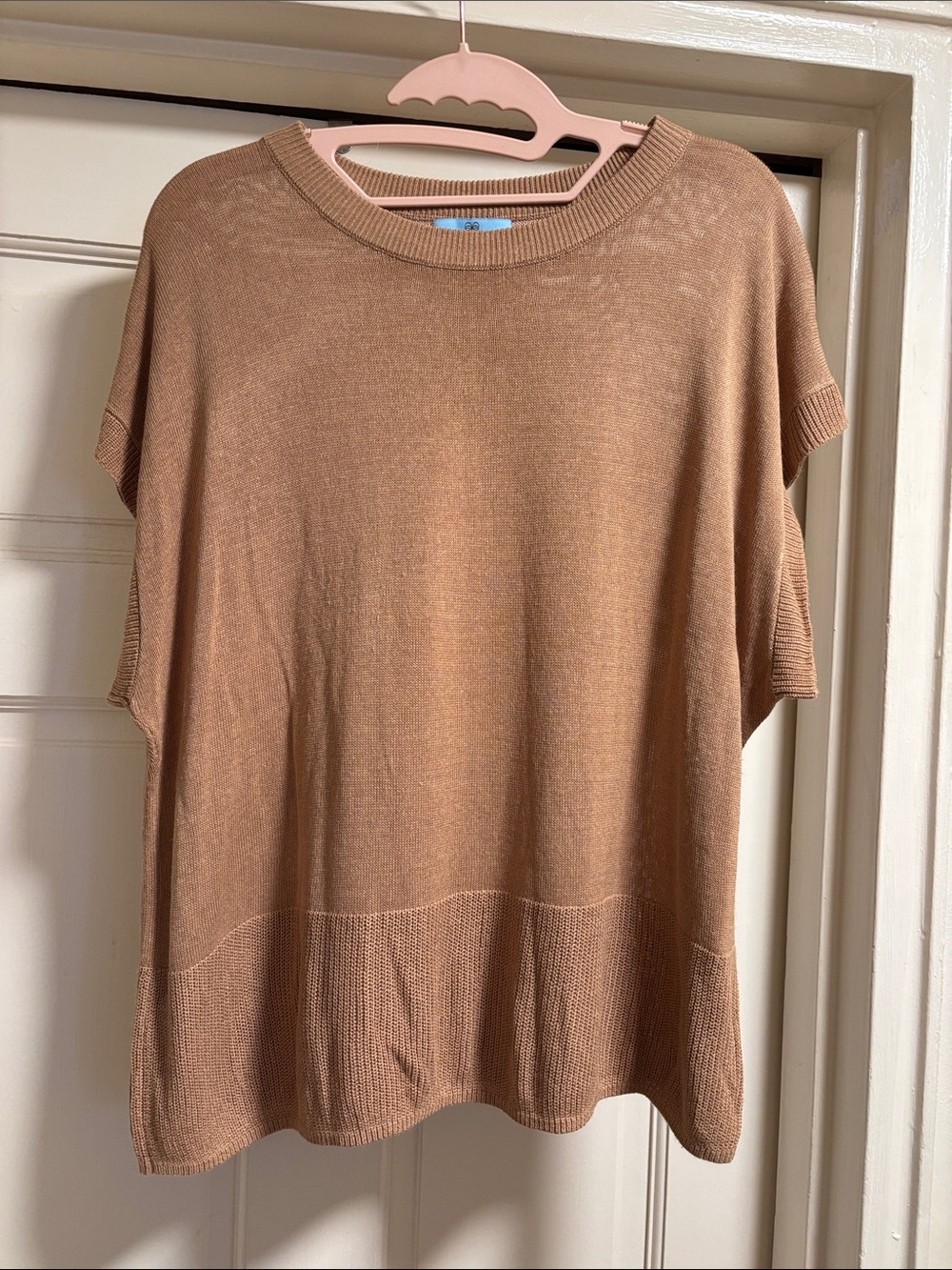 CeCe Tan Knit Short Sleeve Pullover
